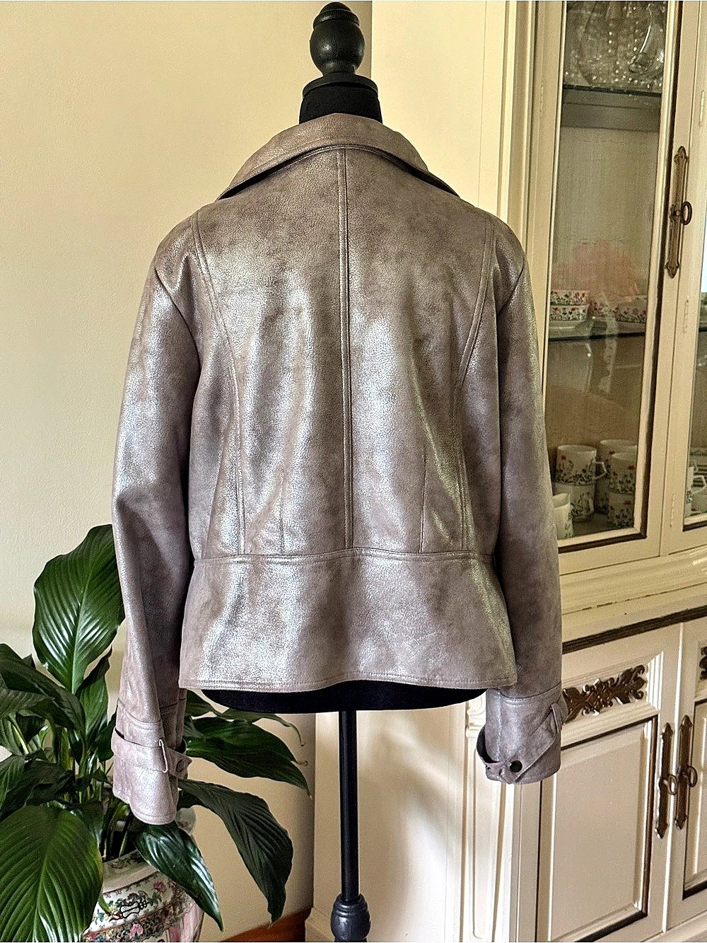 Via Spiga Faux Shearling Moto Jacket Gray XL Like New - Picture 3 of 15